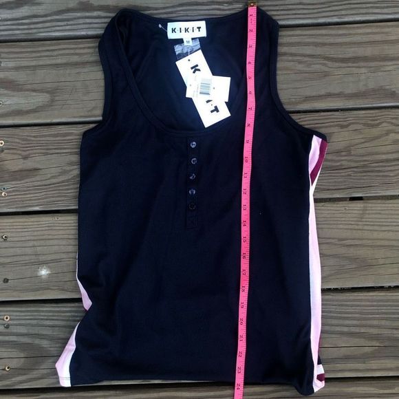 ☀️ KIKIT NWT Knit Navy Tank with Pink and White Stripes Size Medium - Picture 5 of 5